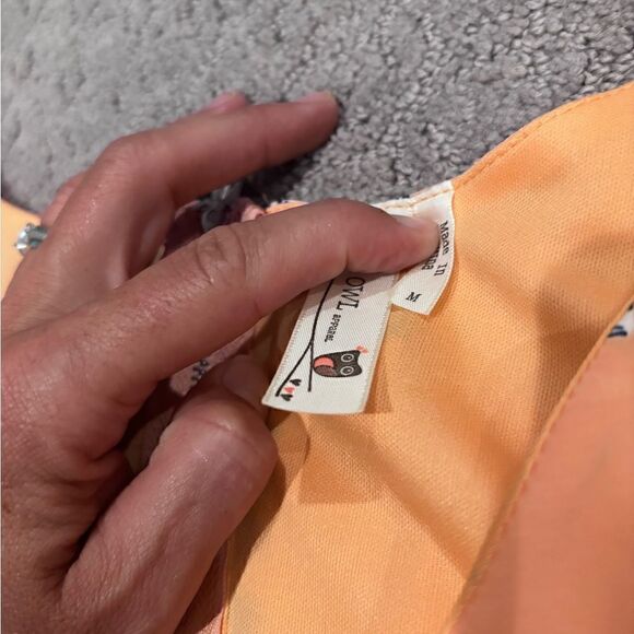 PINK OWL Sleeveless Peach/Navy Geo Shift Dress w/ Emb details Sz M EUC - Picture 7 of 11